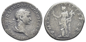 Trajan, 98-117. Denarius (Silver, 19mm, 3.0 g), Rome, 114-117. IMP CAES NER TRAIAN OPTIM AVG GER DAC PARTHICO Laureate and draped bust of Trajan to ri...
