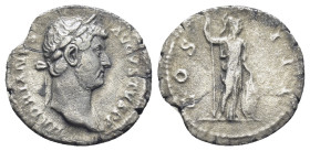 HADRIAN (117-138). Denarius. (18mm, 2.3 g) Rome. Obv: HADRIANVS AVGVSTVS P P. Laureate head right. Rev: COS III. Roma standing right, holding spear an...