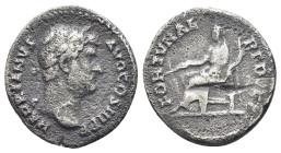 Hadrian AR Denarius. (18mm, 2.9 g) Rome, AD 130. HADRIANVS AVG COS III P P, laureate head to right / FORTVNAE REDVCI, Fortuna seated on throne to left...