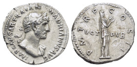 Hadrian, 117 - 138 ADSilver Denarius, Rome Mint, (18mm, 3.0 g) Obverse: IMP CAESAR TRAIAN HADRIANVS AVG P P, Laureate and draped bust of Hadrian right...