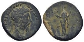 Marcus Aurelius. AD 161-180. Æ Sestertius (29mm, 21.55 g). Rome mint. Struck AD 178. Laureate head right / Felicitas standing left, holding caduceus a...