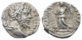 Septimius Severus AR Denarius. (15mm, 1.67 g) Laodicea, AD 195-197. L SEPT SEV PERT AVG IMP VIII, laureate head right / VICTOR AVG, Victory advancing ...