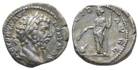 Septimius Severus AR Denarius. (18mm, 3.43 g) Rome, AD 197. SEVERVS AVG PART MAX, laureate head right / PROVID AVGG, Providentia standing left, holdin...
