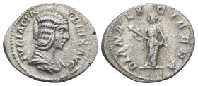 JULIA DOMNA (Augusta, 193-217). Denarius. (20mm, 3.11 g) Rome. Obv: IVLIA PIA FELIX AVG. Draped bust right. Rev: DIANA LVCIFERA. Diana standing facing...