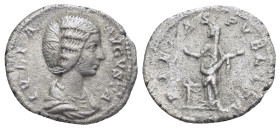 Julia Domna. Augusta, A.D. 193-217. AR denarius (19mm, 3.1 g). Rome, under Septimius Severus and Caracalla, ca. A.D. 200-207. IVLIA AVGVSTA, draped bu...