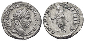 CARACALLA (198-217). Denarius. (18mm, 1.7 g) Rome. Obv: ANTONINVS PIVS AVG GERM. Laureate head right. Rev: P M TR P XVII COS IIII P P. Genius of the S...