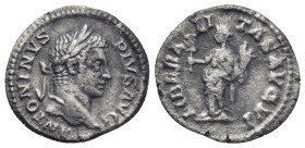 Caracalla, 198-217 AD. AR, Denarius. (18mm. 2.3 g) Rome. Obv: ANTONINVS PIVS AVG BRIT. Head of Caracalla, laureate, bearded, right. Rev: LIBERALITAS A...