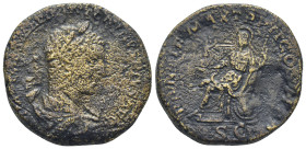 Elagabalus, 218 – 222 Sestertius 219, Æ (29mm, 24.8 g). IMP CAES M AVR ANTONINVS PIVS AVG Laureate, draped and cuirassed bust r. Rev. PONTIF MAX TR P ...