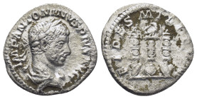 Elagabalus, AD 218-222. AR, Denarius. (18mm, 1.9 g). Rome. Obv: IMP ANTONINVS PIVS AVG. Bust of Elagabalus, laureate, draped, right. Rev: FIDES MILITV...