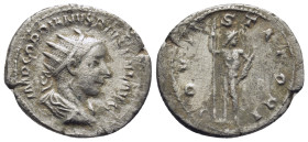 Gordian III AR Antoninianus. (23mm, 3.8 g) Rome, AD 241-243. IMP GORDIANVS PIVS FEL AVG, radiate draped bust right / IOVI STATORI, Jupiter standing ri...