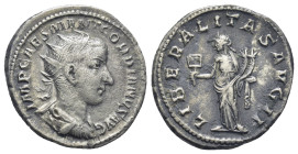 Gordian III, 238 - 244 AD Silver Antoninianus, Rome Mint, (21mm, 4.16 g) Obverse: IMP CAES M ANT GORDIANVS PIVS AVG, Radiate, draped and cuirassed bus...
