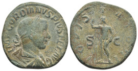 Gordian III. AD 238-244. Æ Sestertius.(29mm, 18.6 g) IMP GORDIANVS PIVS FEL AVG. Laureate and draped bust right. / IOVIS STATORI / S C. Jupiter standi...
