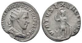 PHILIP I THE ARAB (244–249). Antoninianus. (20mm, 3,68 g) Antioch. Obv: IMP IVL PHILIPPVS PIVS FEL AVG. Radiate, draped and cuirassed bust right. PM b...