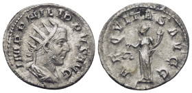 PHILIP I THE ARAB (244–249). Antoninianus. (22mm, 3.7 g) Rome. Obv: IMP PHILIPPVS AVG. Radiate bust right, slight drapery on far shoulder. Rev: AEQVIT...