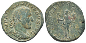 PHILIP I. 244-249 AD. Æ Sestertius (30mm, 18.9 g). Struck circa 247-248 AD. Laureate, draped, and cuirassed bust right / Liberalitas standing left, ho...
