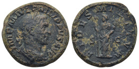 Philip I. A.D. 244-249. Æ sestertius (25mm, 11.4 g). Rome, A.D. 244. IMP M IVL PHILIPPVS AVG, laureate, draped and cuirassed bust of Philip I right / ...