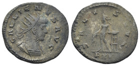 Gallienus 253-268 AD. Bronze Silvered Antoninianus (21mm, 3.0 g.), Antioch, 266-267 AD. GALLIENVS AVG Radiate and cuirassed bust of Gallienus to right...
