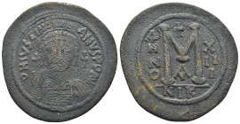 Justinian I (527-565) AE Follis (43mm, 21.6 g) Nicomedia, RY 13 = 539-540. Obv: D N IVSTINIANVS P P AVC Helmeted and cuirassed bust of Justinian facin...