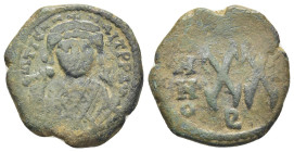 Maurice Tiberius. 582-602. Æ 1/2 follis (21mm, 6.0 g). Theoupolis (Antioch), RY 2 (583/4). Crowned bust of Maurice Tiberius facing, wearing consular r...