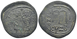 Phocas (602-610 AD) Kyzikos AE Follis (34mm, 11.57 g) Obv: Phocas, holding globus cruciger, and Leontia, holding cruciform scepter, standing facing; c...