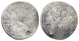 Leo IV AD 780-787. Constantinople Miliaresion AR (20mm, 1.3 g) IhSYS XRISTYS nICA, cross potent on three steps, within triple border / LEONS CONST ANT...