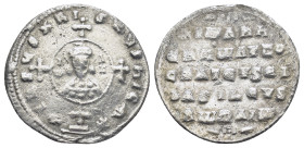 John I Tzimisces. AR, Miliaresion, (Silver, 2.7 g. 21 mm.) Constantinople, 969-976 AD. Obv: + IҺSЧS XRIS[TЧ]S ҺICA ✷. / I W [AN], Cross crosslet set o...