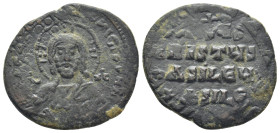 Anonymous Basil II & Constantine VIII, circa 1020-1028. Æ Follis (27 mm, 7.2 g). Constantinople mint. +ЄMMANHOVΛ Facing bust of Christ Pantokrator / +...