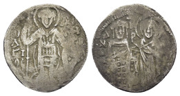 ANDRONICUS III PALAEOLOGUS.1328-1341 AD.AR Half-Basilicon. (16mm, 1.06 g) Constantinople mint.OAΓIOC – ΔHMHTΡI, St. Demetrios, nimbate, standing facin...