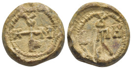 BYZANTINE LEAD SEAL. (21mm, 15.9 g) Obv: Cruciform monogram. Rev: Cruciform monogram.