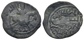 Seljuks. Rum. Ghiyath al-Din Kay Khusraw I bin Qilich Arslan (Second reign, AH 601-608 / 1204-1211 AD). Ae Fals. (21mm, 2.1 g) Obv: Warrior, head faci...