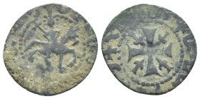 Cilician Armenia. Smpad Æ (19mm, 1.4 g) Pogh. Royal mint, 1296-1298. King on horseback to right, holding cruciform sceptre and reins / Cross pattée, w...
