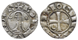 CRUSADERS (Silver, 0.7g, 15mm) Antioch. Bohémond III (1163-1201) AR Denier Obv: +BOAHVHDVS - helmeted and mailed bust left; crescent before, star behi...