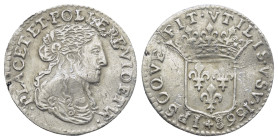 France. Monaco. Louis Ier Grimaldi AD 1662-1701. Luigino AR (21mm., 1,5 g). PLACET ET POLLERE VIDETVR, bust of Marie de Montpensier right / IPSOQVE FI...