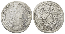Habsburg, Leopold I (1657-1705) AR VI Kreuzer (Silver, 2.6 g, 25mm) 1672, Kremnitz. Obv: I S A GE HV B R EX LEOPOLDVS D G R / VI, Laureate and cuirass...