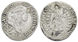 HUNGARY: Leopold I, 1657-1705, AR 6 krajczar, 1676, KM-195, Pressburg Mint issue. (23mm, 2.4 g)
