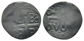 ITALY. Genova. Francesco I Gattilusio (Lord of Lesbos, 1355-1384). BI Denaro. (16mm, 0.72 g) Mytilene. Obv: Palaeologan monogram: cross potent, with B...