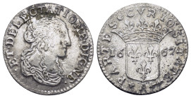Monaco, Louis I (1662-1701). AR 1/12 Ecu Luigino or Mademoiselle de 5 sols 1667 (21mm, 1,55g) ET. DELECTATIONE. DIGNE. Bust of Anne-Marie-Louis de Mon...