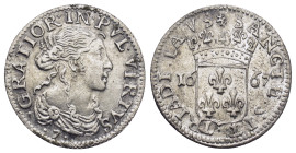 Monaco. temp. Louis I Grimaldi Luigino (1/12 Ecu or 5 Sols) 1667-A Paris mint, (20mm, 1.97 g) Imitating the Luigini of Anne-Marie Louis d'Orleans of D...