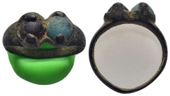 Bronze ring with red and blue stones. (12mm, 3.34 g)