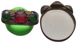 Bronze ring with red and green stones. (17mm, 2.28 g)