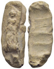 Lead object with engraved women standing facing. (43mm, 40.5 g)