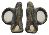 Roman Eagle Pendant. 1st-2nd century AD.(13mm, 1.34 g) A pendant of a perching eagle on a rectangular base with dentilled edges.