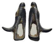 Roman Eagle Pendant. 1st-2nd century AD.(14mm, 0.5 g) A pendant of a perching eagle on a rectangular base with dentilled edges.