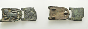 Two bronze belt bucket with engraved lion. (2 pieces. 20.6 g)