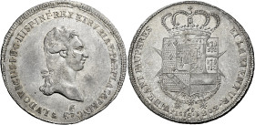 Firenze. Ludovico I di Borbone, 1801-1803 

Francescone 1802, AR 27,20 g. Pagani 5. MIR 415/2. Davenport 150. Raro. q.Spl