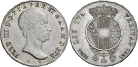 Firenze. Ferdinando III di Lorena, 1790-1801 e 1814-1824. II periodo: 1814-1824 

Mezzo francescone 1823, AR 13,56 g. Pagani 70. MIR 437. Buon BB