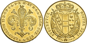 Firenze. Leopoldo II di Lorena, 1824-1859 

Da 80 fiorini 1827, AV 32,58 g. Pagani 91. MIR 443/1. Friedberg 343. Molto raro. Colpetto sul ciglio all...