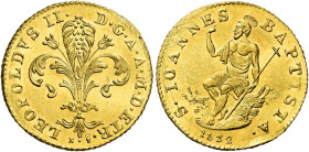 Firenze. Leopoldo II di Lorena, 1824-1859 

Zecchino 1832, AV 3,48 g. Pagani 104. MIR 445/4. Friedberg 345. Raro. Saggio sul bordo, altrimenti q.Fdc