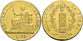 Genova. Repubblica Ligure, 1798-1805 

Da 96 lire anno I/1798, AV 25,05 g. Pagani 1. MIR 375/1. Friedberg 448. Molto rara. q.BB