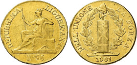 Genova. Repubblica Ligure, 1798-1805 

Da 96 lire anno IV/1801, AV 25,10 g. Pagani 2. MIR 375/2. Friedberg 448. Molto rara. BB